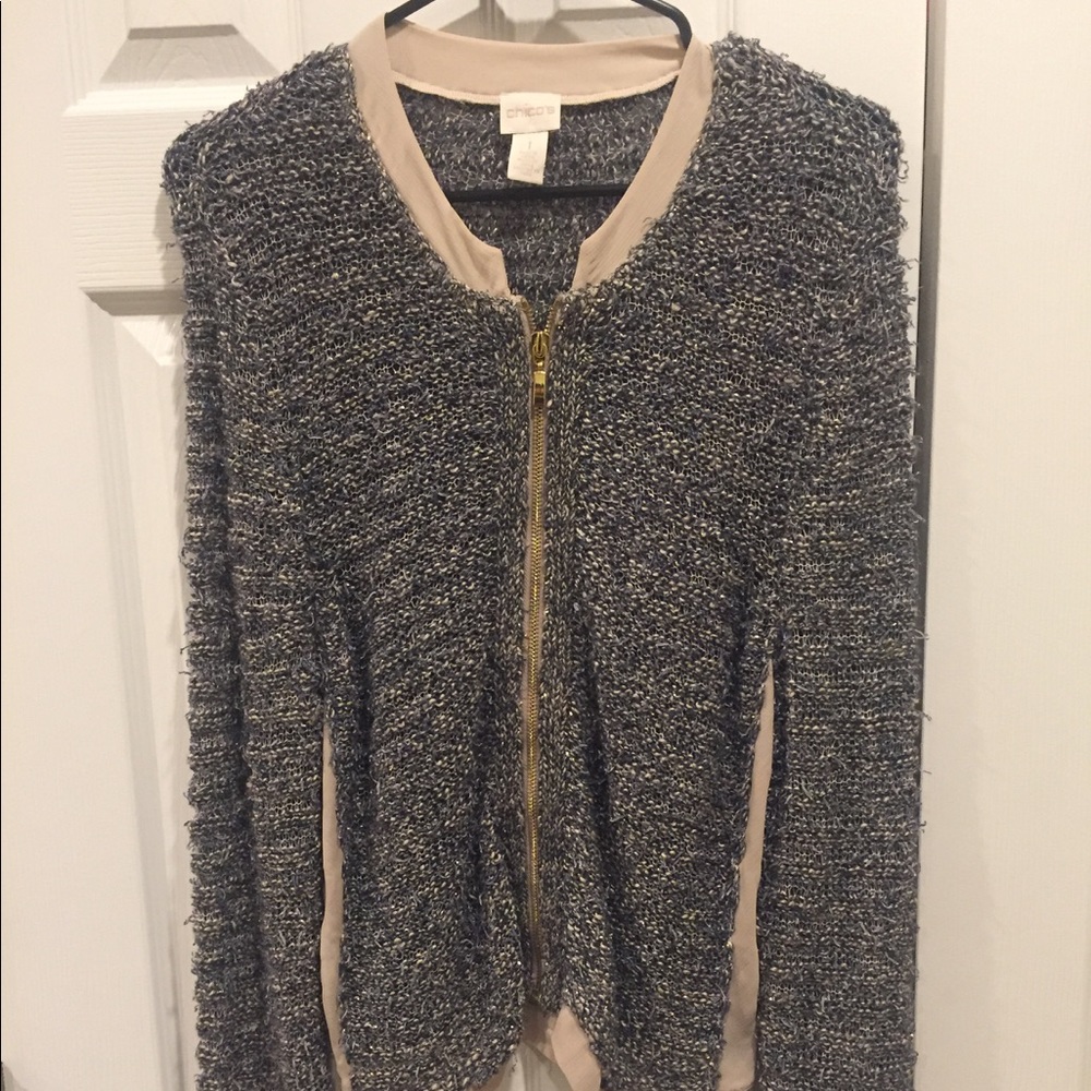 Chico's woven glitter chiffon zip front jacket